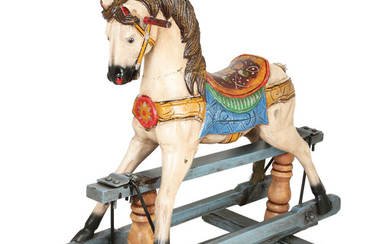 A WOOD PAINTED ROCKING HORSE