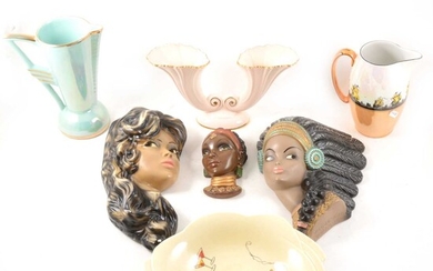 A box of 1930s ceramics and other items.