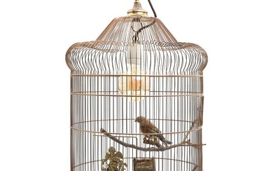 A brass and gold bronzed metal bird cage. Rebuild with light. Circa...