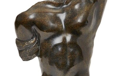 A bronze model of a male torso, last quarter 20th century, edition 8/8, with monogram signature JLB and foundry stamp, on pexiglass stand, 30cm high