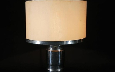 A chrome metal table lamp and lampshade, '70s