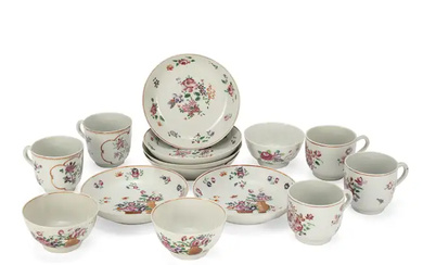 A collection of Chinese famille rose export small bowls, cups and saucers...