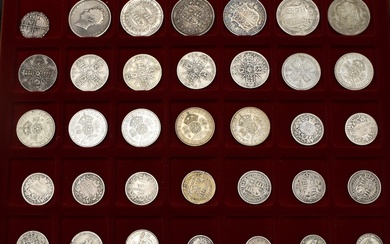 A collection of GB Silver Coins including Elizabeth I 1575 Sixpence, Half Crowns 1825, 1887 x2