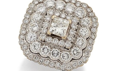 A diamond cluster ring, the princess-cut diamond centre...