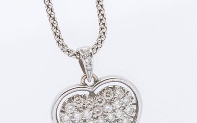 A diamond set 18ct white gold heart pendant, pave set...