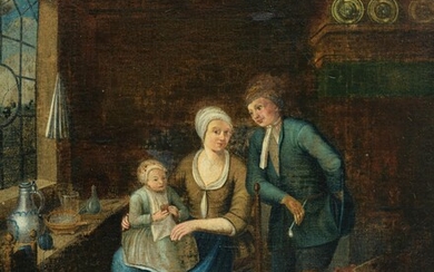 A genre painting of the happy family, 19thC, 37,5 x 46,5 cm
