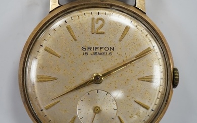A gentleman's Swiss 9ct gold Griffon manual wind wrist watch...