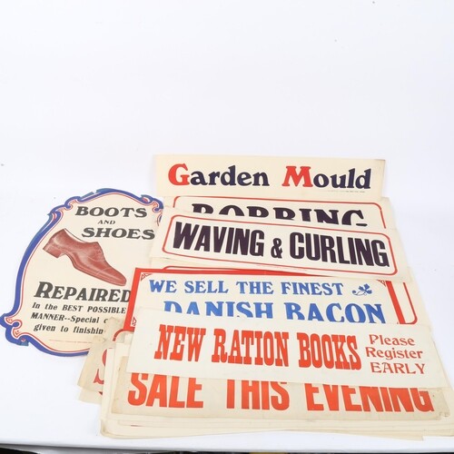 A group of Vintage printed sheet shop advertising signs, by ...