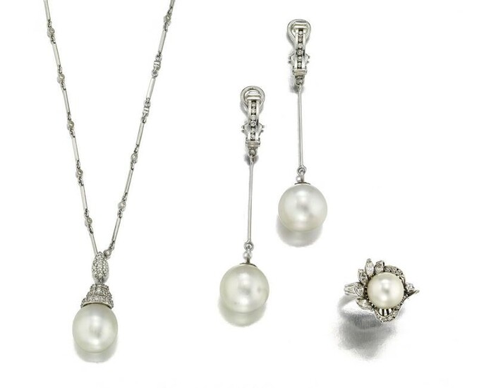 A group of cultured South Sea pearl and diamond jewelry