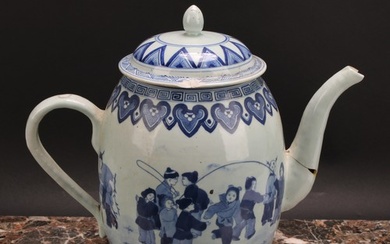 A large 19th century Chinese wine pot and cover, decorated i...