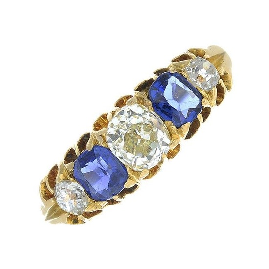 A late 19th century 18ct gold sapphire and old-cut