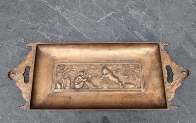 A late 19th century French gilt bronze rectangular tray, wit...