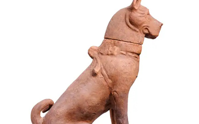 A massive Chinese red pottery figure of a hound Han Dynasty With...