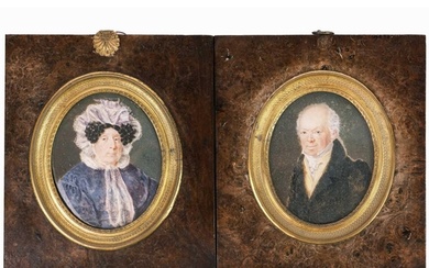 A pair of 19th century oval portrait miniatures of Mr and Mr...
