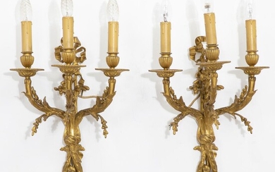 SOLD. A pair of Louis XVI style gilt bronze sconces, each with three lighting arms. H. 54 cm. (2) – Bruun Rasmussen Auctioneers of Fine Art