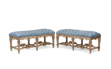 A pair of Régence style silvered wood benches
