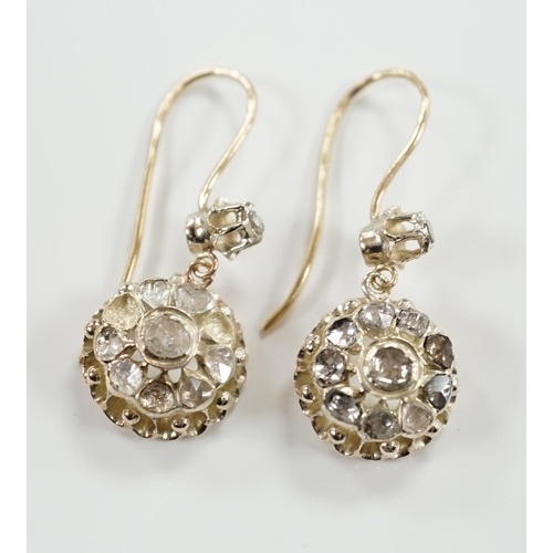 A pair of antique style yellow metal and rose cut diamond cl...