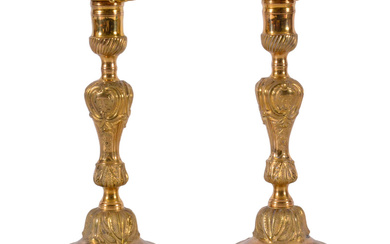 A pair of gilt bronze candlesticks, Rococo, 18th century.