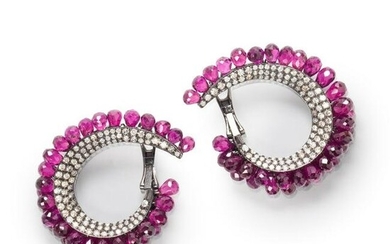 A pair of rhodolite garnet and diamond earrings