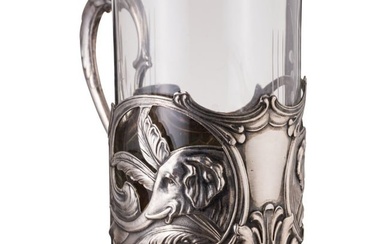 A partially gilt Soviet silver tea glass holder with elephants, Moscow, before 1958