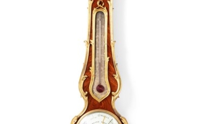 A partly Louis XV gilt-bronze tulipwood barometer, stamped by Balthazar Lieutaud, circa 1750 | Baromètre en placage de bois de rose et bronze doré en partie d'époque Louis XV, estampillé par Balthazar Lieutaud, vers 1750