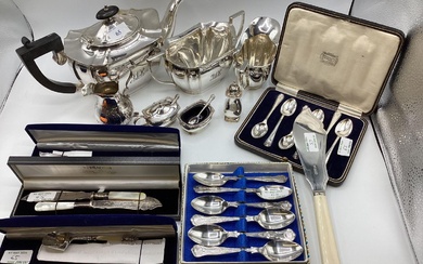 A quantity of hallmarked silver and plated items, to...