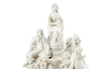 A rare and large Naples, Real Fabbrica Ferdinandea, biscuit group of elegant figures, circa 1790-1800