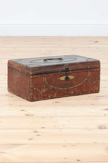A red leather and studded deeds box