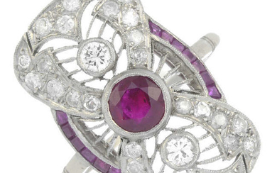 A ruby and brilliant-cut diamond dress ring.