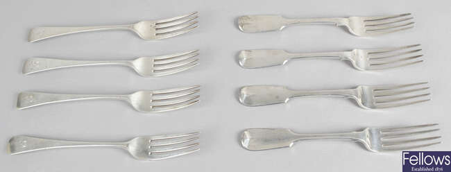 A selection of silver forks, to include a Newcastle example.