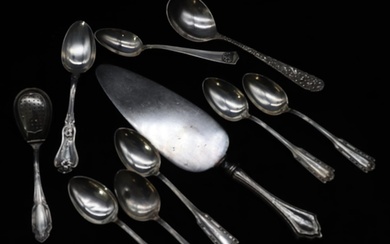 A set of 5 sterling silver teaspoons, a sterling silver tea ...