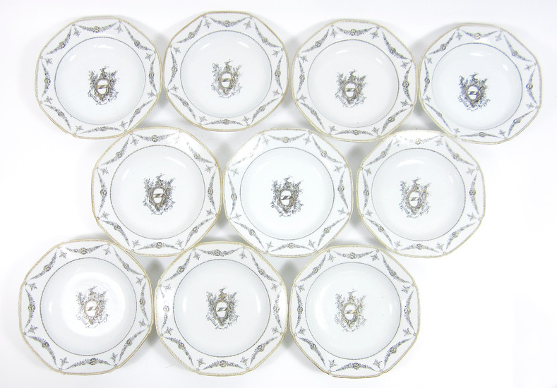 A set of ten armorial soup plates bearing the Carmichael crest