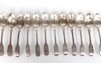 A set of twelve Victorian silver fiddle pattern teaspoons, maker...