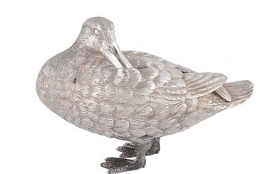 A silver model of a mallard duck by Richard Comyns