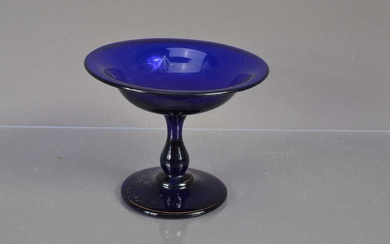 A small "Bristol Blue" glass tazza or shallow footed bowl