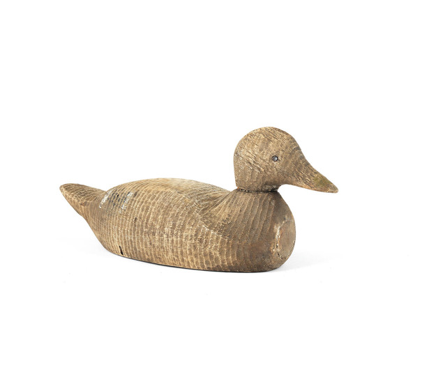 A stained-timber duck decoy