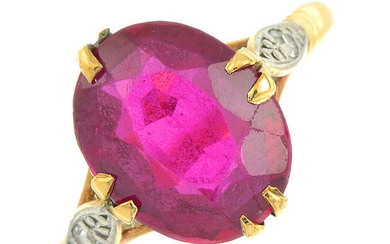 A synthetic ruby and single-cut diamond dress ring.