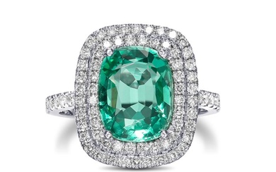 AAA 3.83 Carat Natural Emerald ( Minor ) & 0.90Ct Diamonds White gold - Ring Emerald - Diamonds
