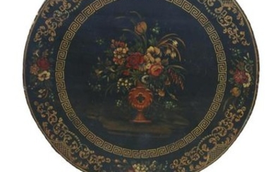 AMERICAN 19TH EBONIZED HAND PAINTED TILT TOP TABLE
