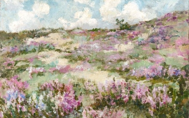 AMERICAN SCHOOL, Late 19th Century, Field of flowers, Holland., Oil on canvas, 13" x 17". Unframed.