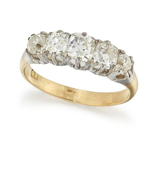 AN 18CT FIVE STONE DIAMOND RING, the graduated old mine