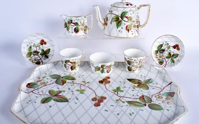 AN ANTIQUE CONTINENTAL CABARET TEASET FOR TWO decorated