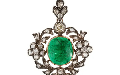 AN ANTIQUE FRENCH EMERALD AND DIAMOND PENDANT in 1 ...