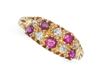 AN ANTIQUE RUBY AND DIAMOND CHECKERBOARD RING in 18ct yellow gold, set with two rows of alternating