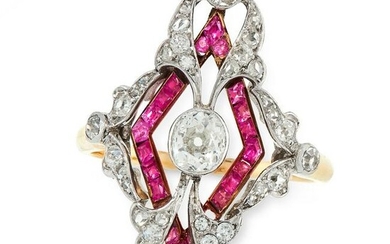 AN ART DECO DIAMOND AND RUBY DRESS RING, EARLY 20TH