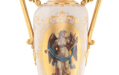 AN AUSTRIAN PORCELAIN 'APOLLO AND THE MUSES GOING TO MT. PARNASSUS' VASE, ACKERMANN & FRITZE