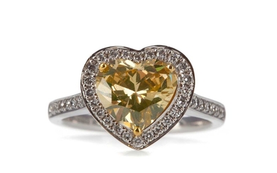 AN IMPRESSIVE GIA CERTIFICATED YELLOW HEART SHAPED DIAMOND RING