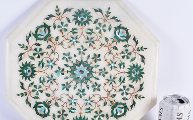 AN INDIAN AGRA MARBLE MALACHITE INSET MOTHER OF PEARL TILE T...