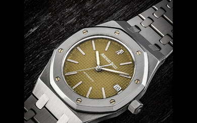 AUDEMARS PIGUET. AN ATTRACTIVE STAINLESS STEEL AUTOMATIC WRISTWATCH WITH SWEEP CENTRE SECONDS, DATE, BRACELET AND TROPICAL DIAL ROYAL OAK MODEL, REF. 14790ST