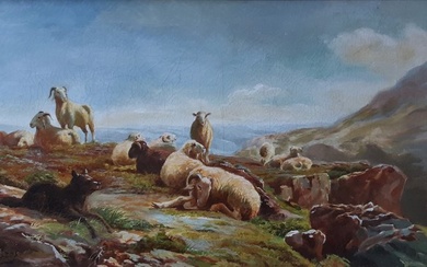 Achille Gros (1851-1911) - Troupeau de moutons